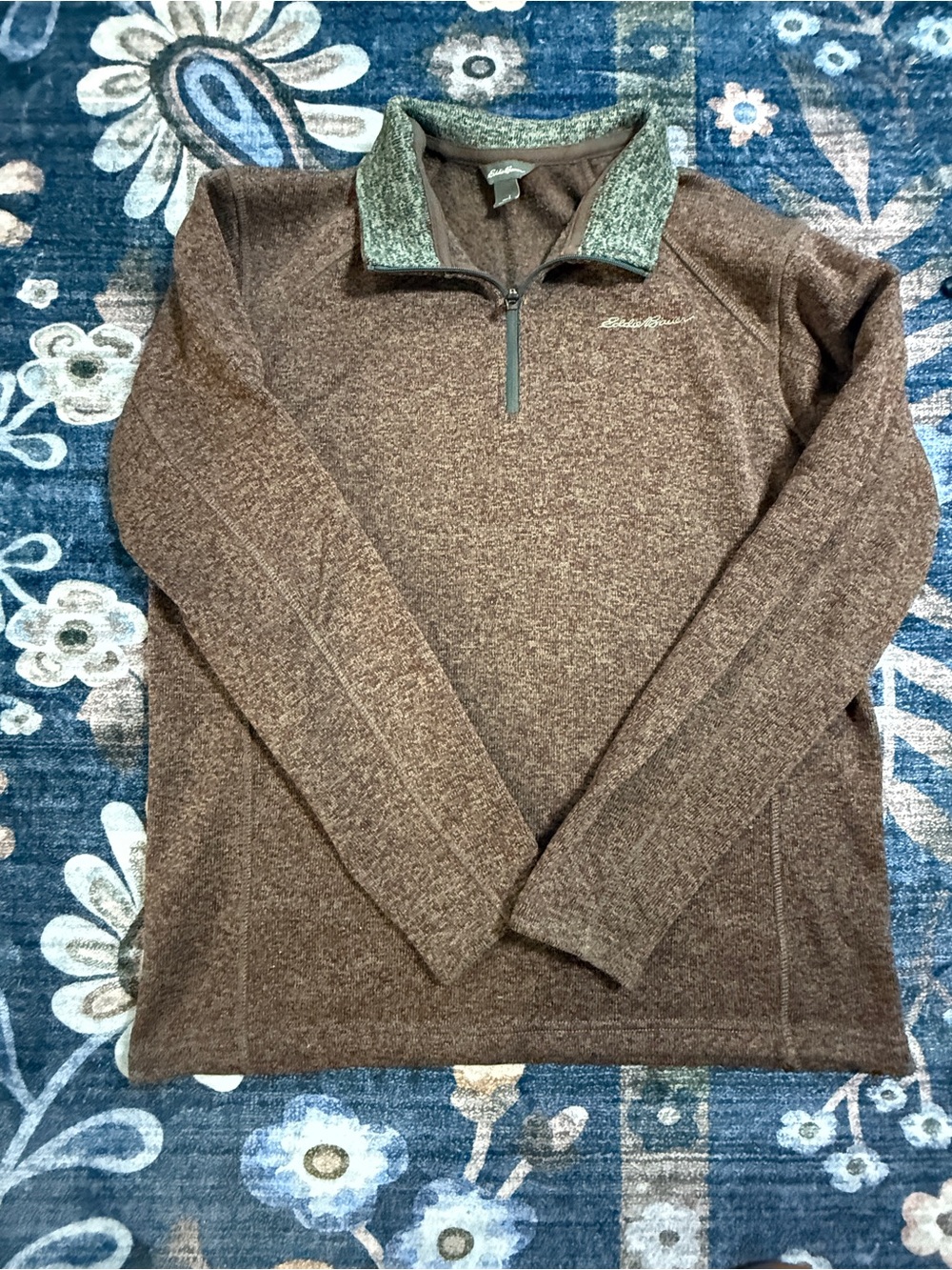 Eddie Bauer Men's Brown Half-Zip Pullover with Heathered Collar